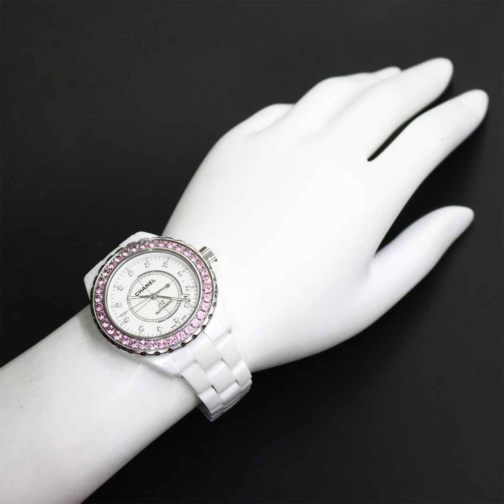 Chanel 42 Watch Date Diamond Pink Saffiano Bezel White Ceramic Automatic Winding — view 4