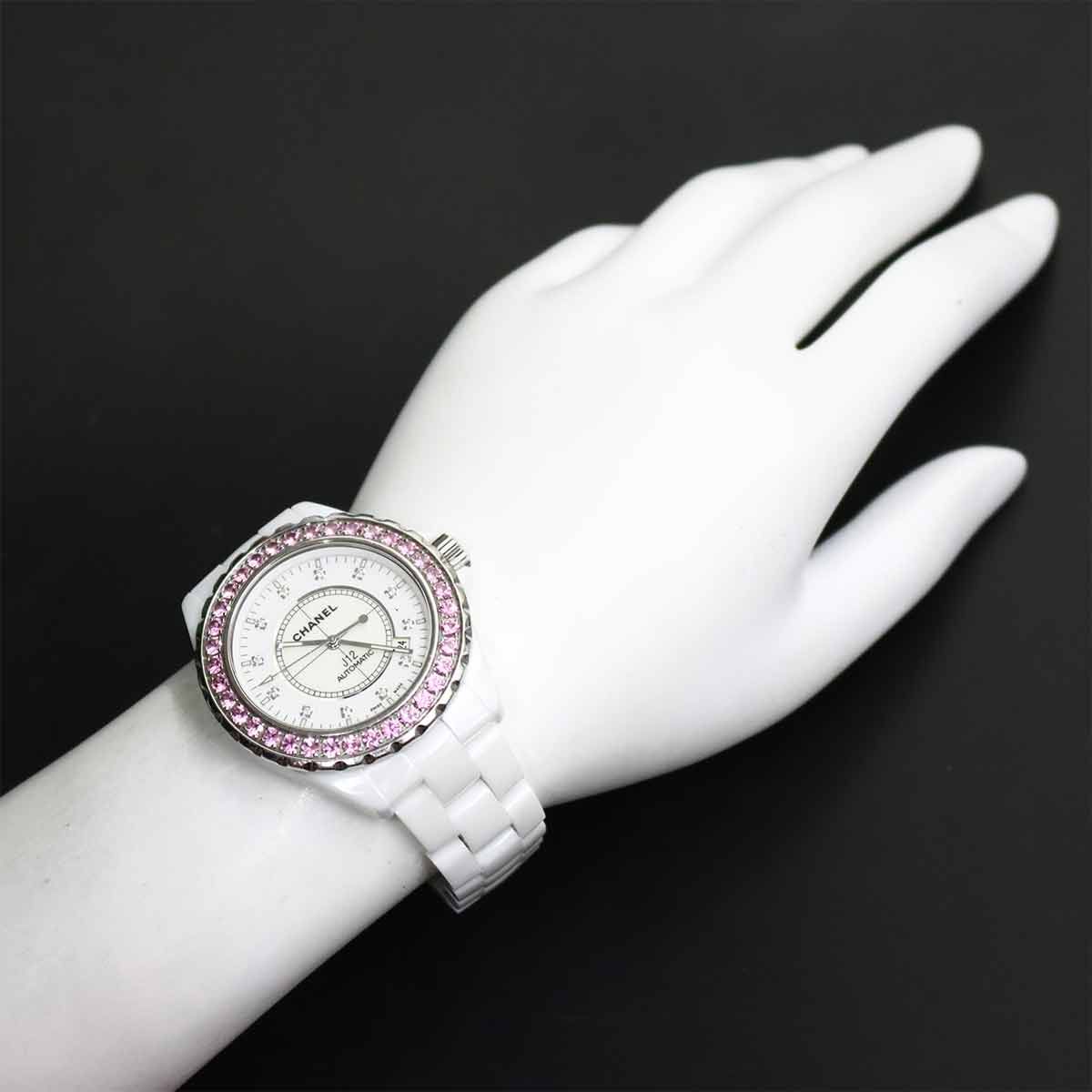 Chanel 42 Watch Date Diamond Pink Saffiano Bezel White Ceramic Automatic Winding — view 4
