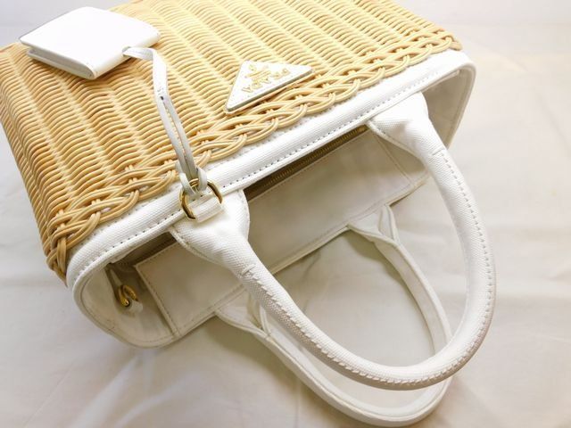 Prada Canapa Basket Bag Wicker 2-Way Natural White — view 3