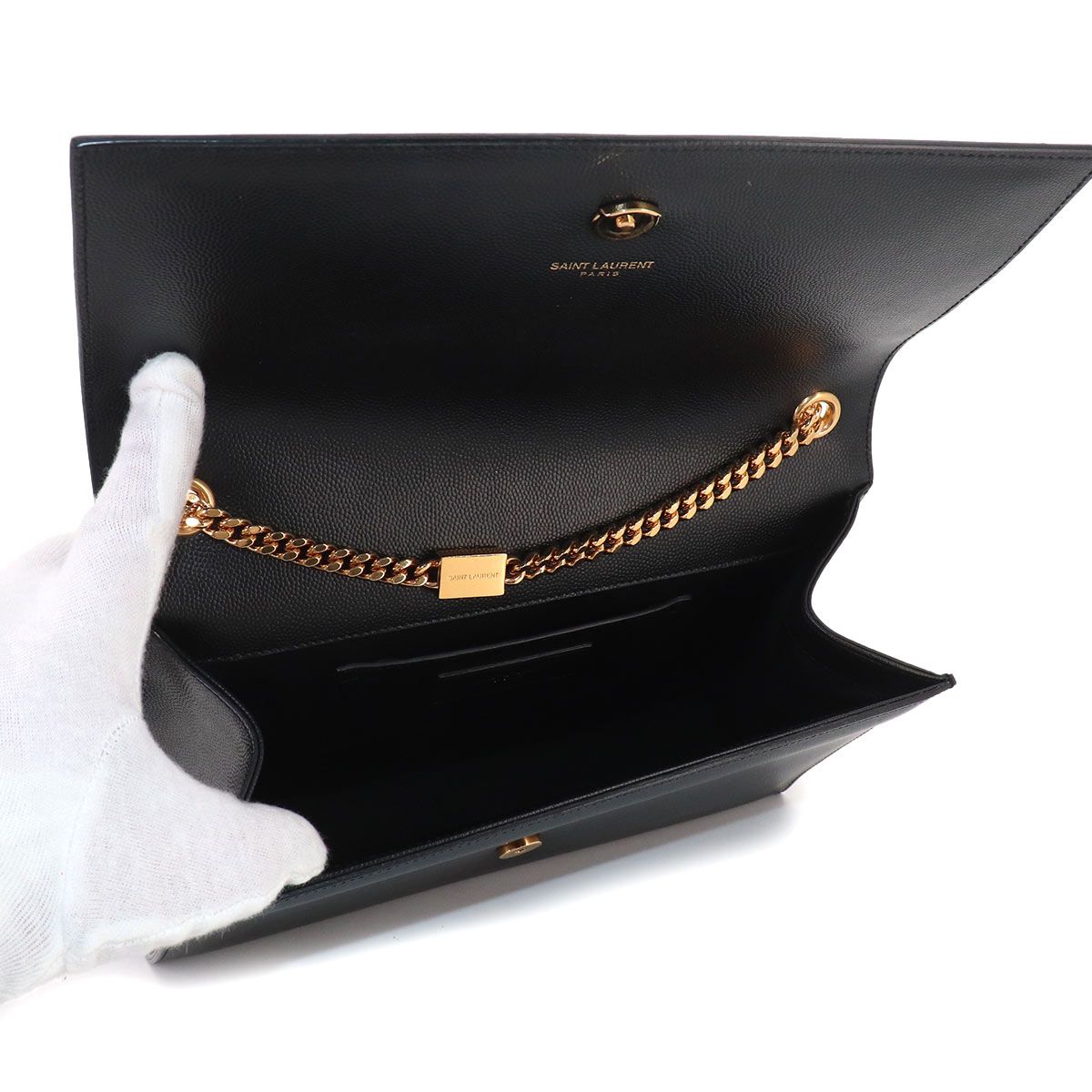 Saint Laurent Kate Chain Shoulder Bag Leather Black Medium — view 7
