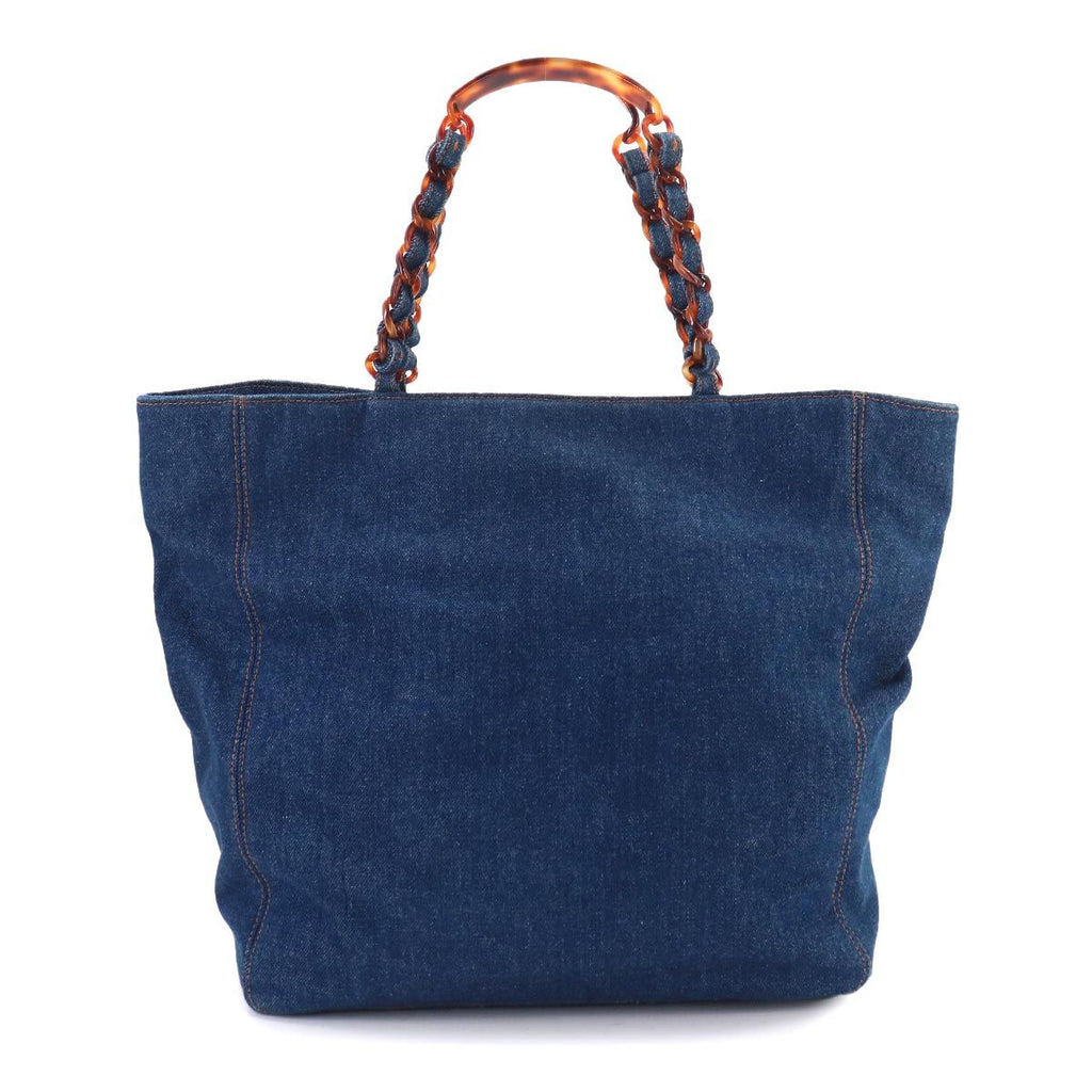 Chanel Tortoiseshell Plastic Chain Tote Denim Blue CC Logo Vintage — view 2