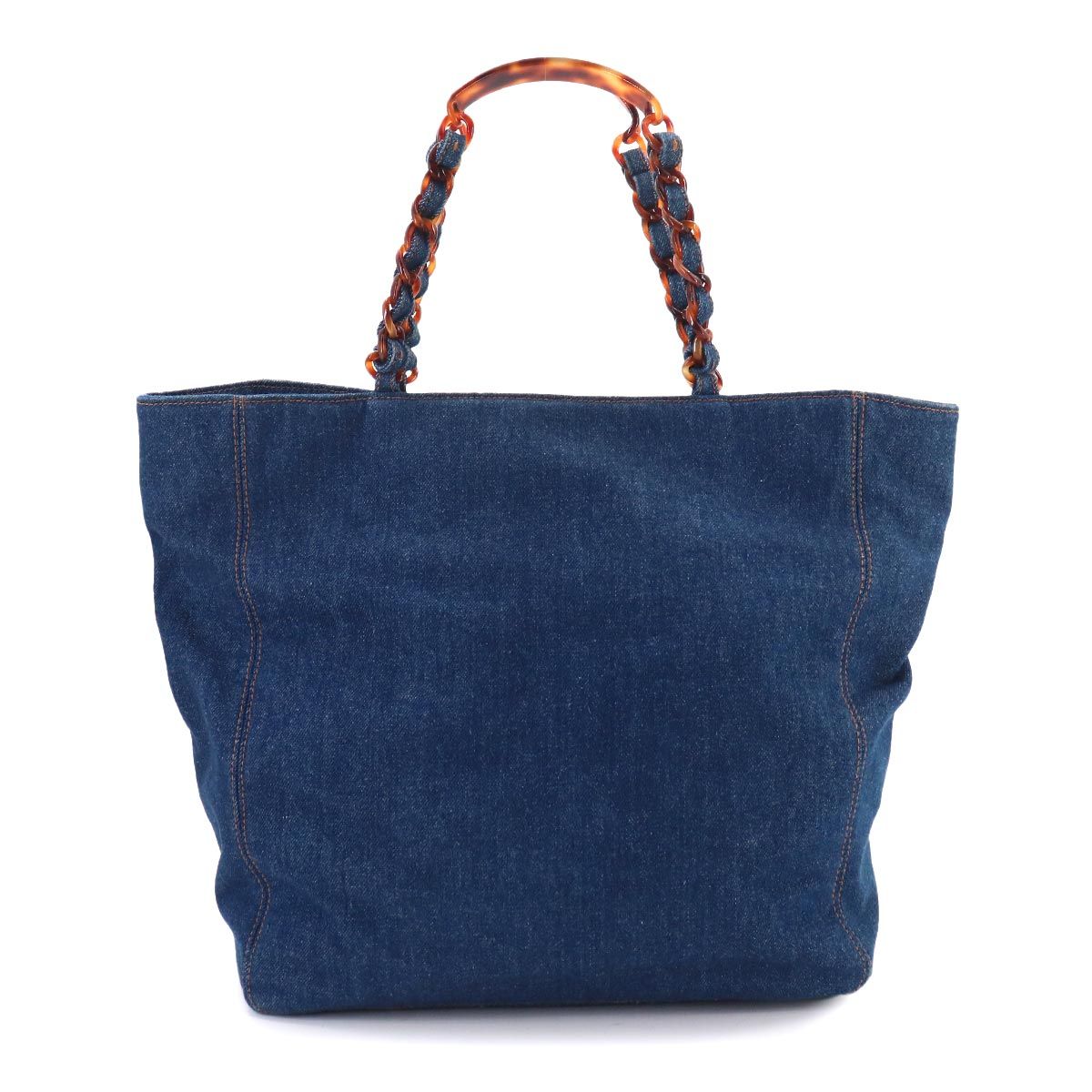 Chanel Tortoiseshell Plastic Chain Tote Denim Blue CC Logo Vintage — view 2