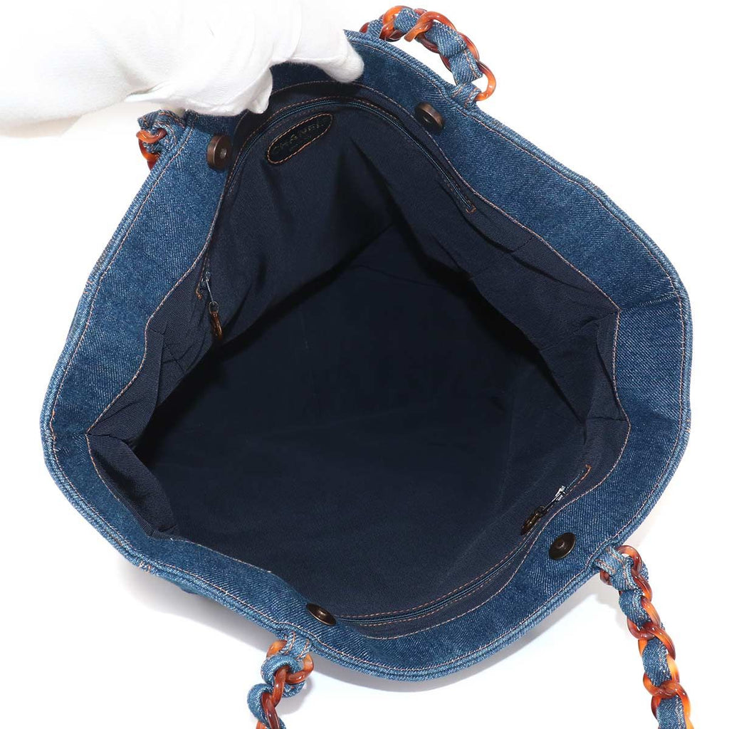 Chanel Tortoiseshell Plastic Chain Tote Denim Blue CC Logo Vintage — view 6