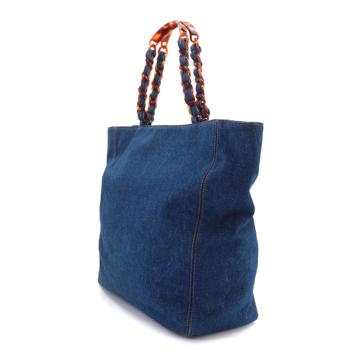 Chanel Tortoiseshell Plastic Chain Tote Denim Blue CC Logo Vintage — view 3