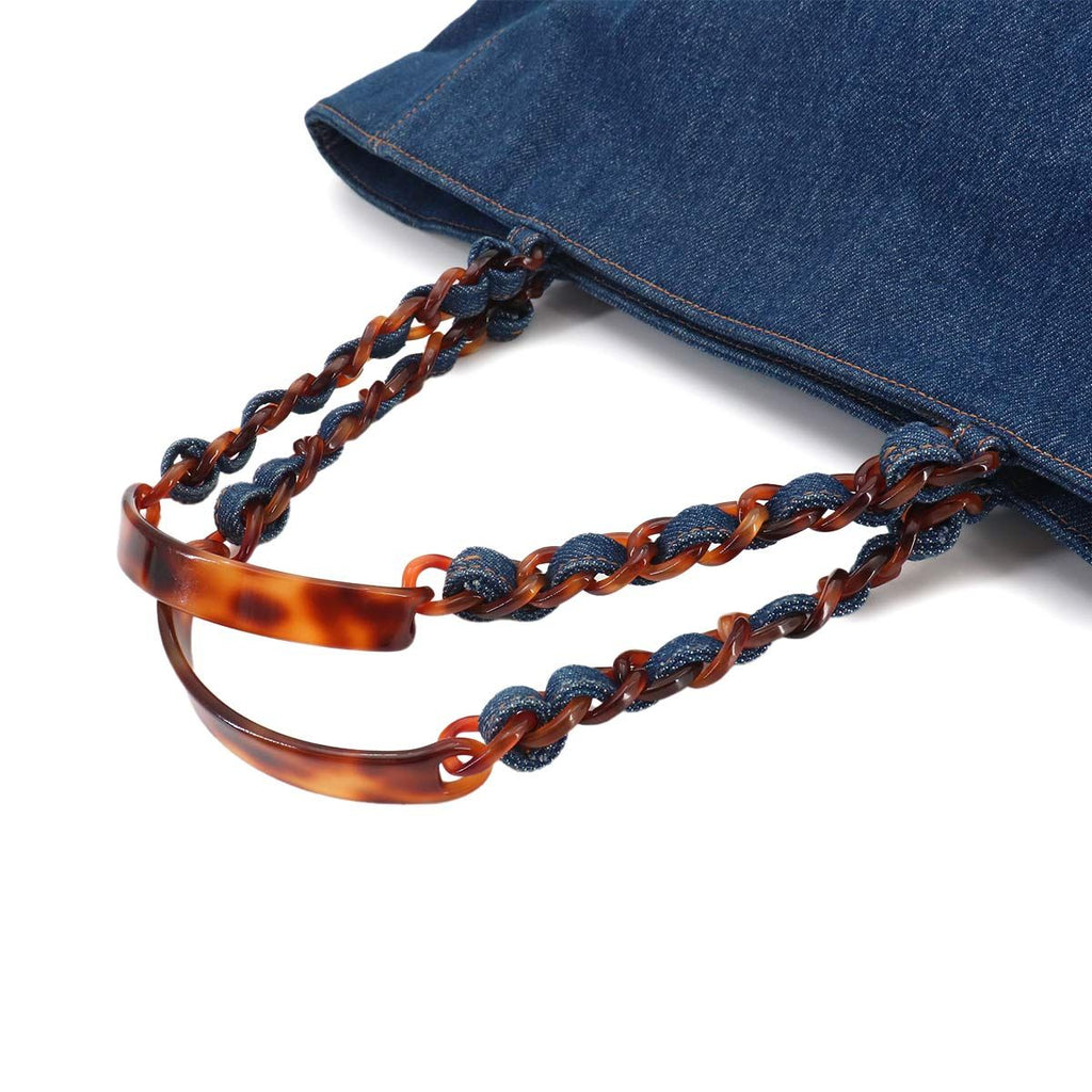 Chanel Tortoiseshell Plastic Chain Tote Denim Blue CC Logo Vintage — view 5