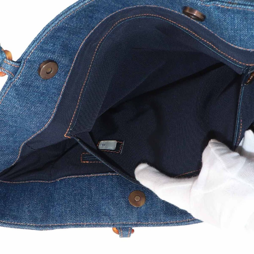 Chanel Tortoiseshell Plastic Chain Tote Denim Blue CC Logo Vintage — view 9