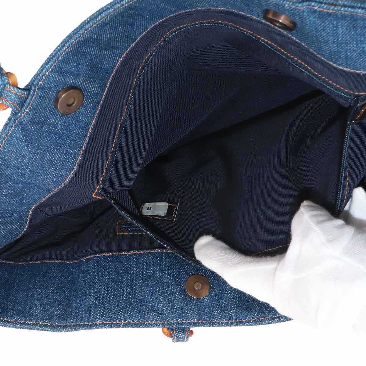 Chanel Tortoiseshell Plastic Chain Tote Denim Blue CC Logo Vintage — view 9