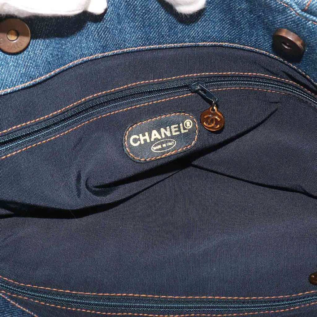 Chanel Tortoiseshell Plastic Chain Tote Denim Blue CC Logo Vintage — view 8