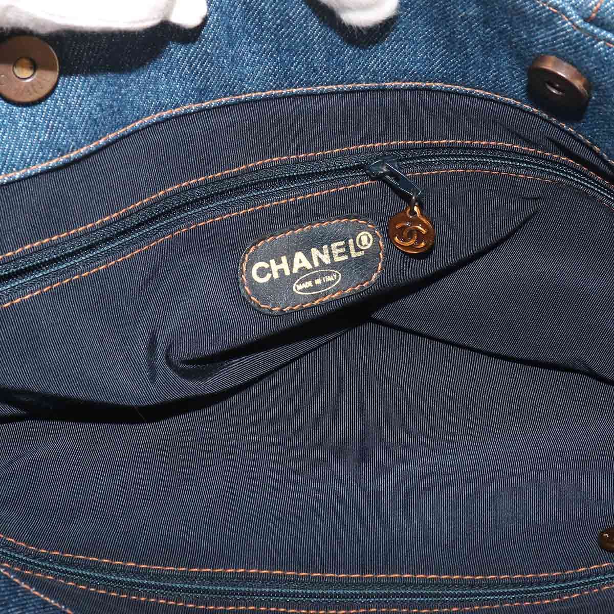 Chanel Tortoiseshell Plastic Chain Tote Denim Blue CC Logo Vintage — view 8