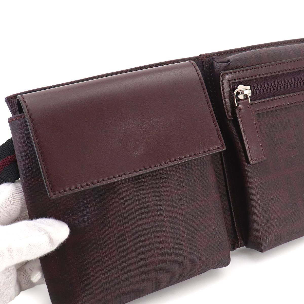 Fendi Zucca Belt Bag Leather Bordeaux Silver — view 8