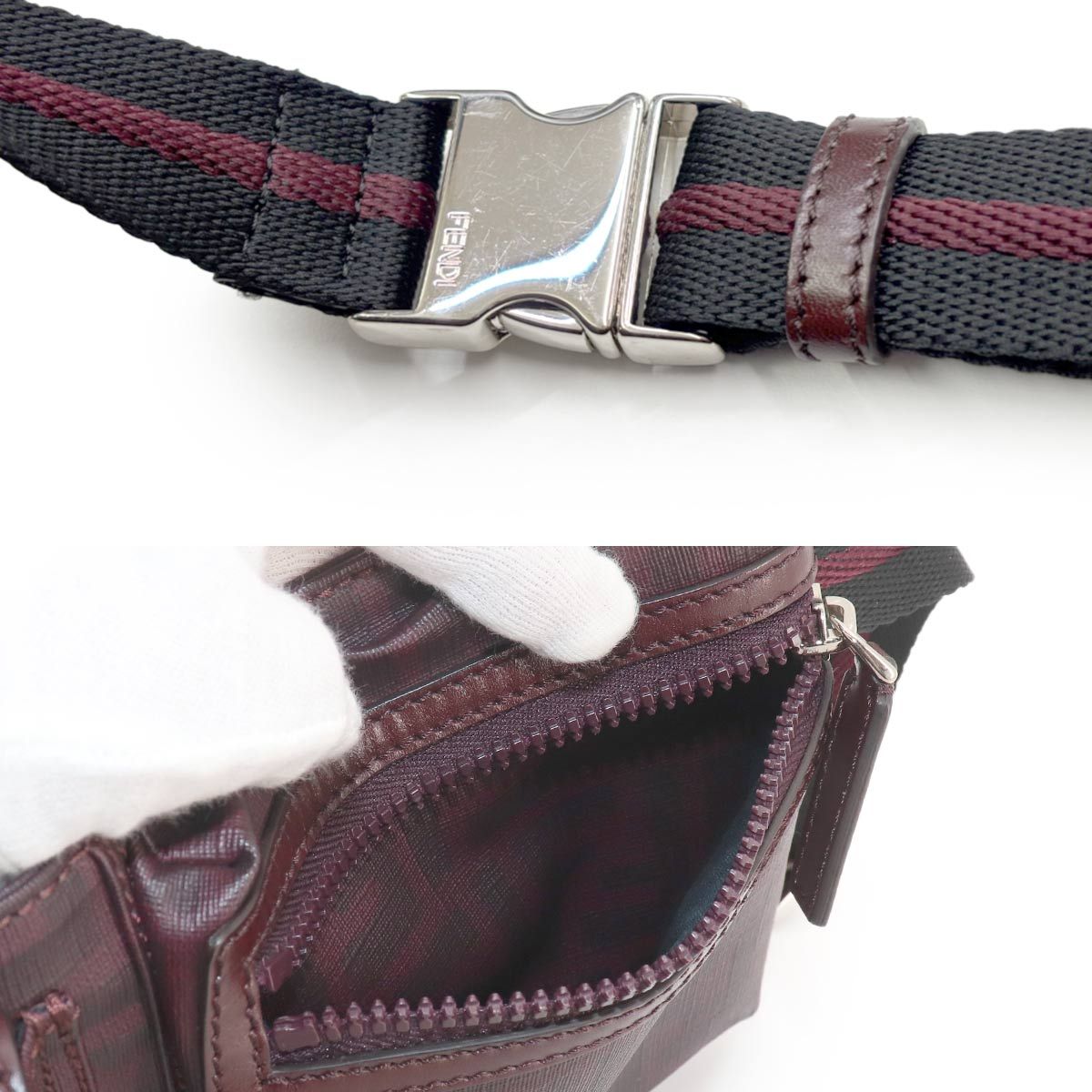 Fendi Zucca Belt Bag Leather Bordeaux Silver — view 9