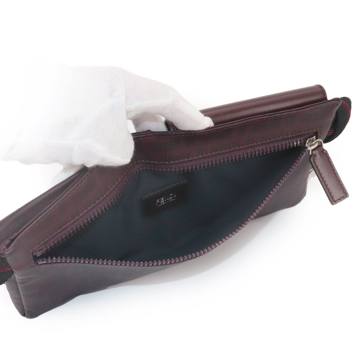 Fendi Zucca Belt Bag Leather Bordeaux Silver — view 6