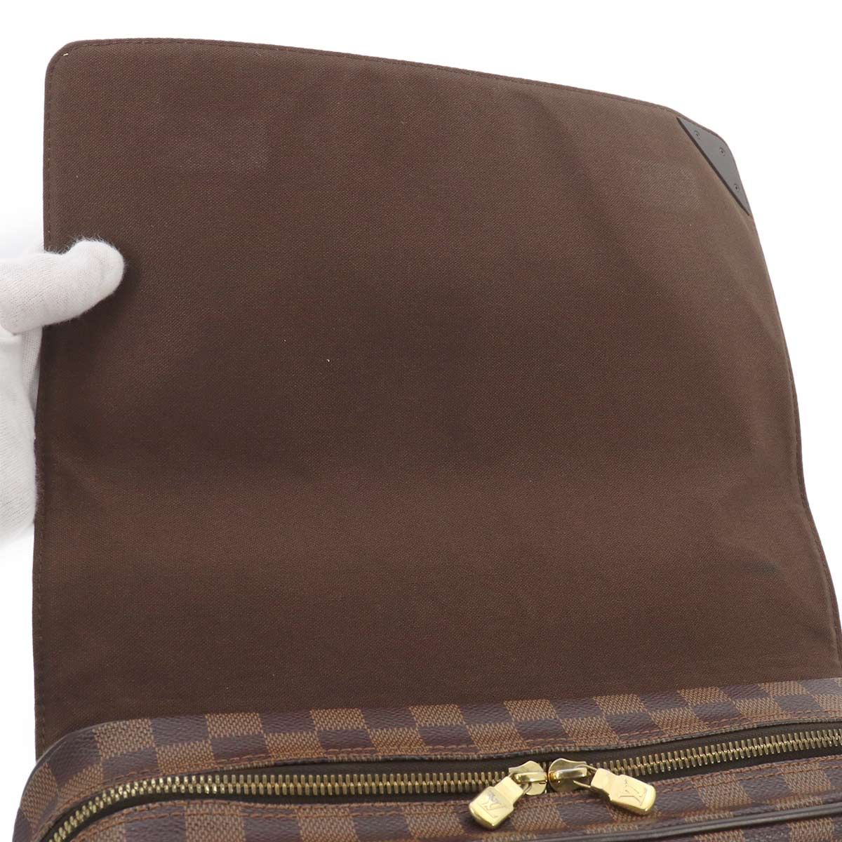 Louis Vuitton Damier Shelton MM Shoulder Bag Ebene Brown Gold — view 6