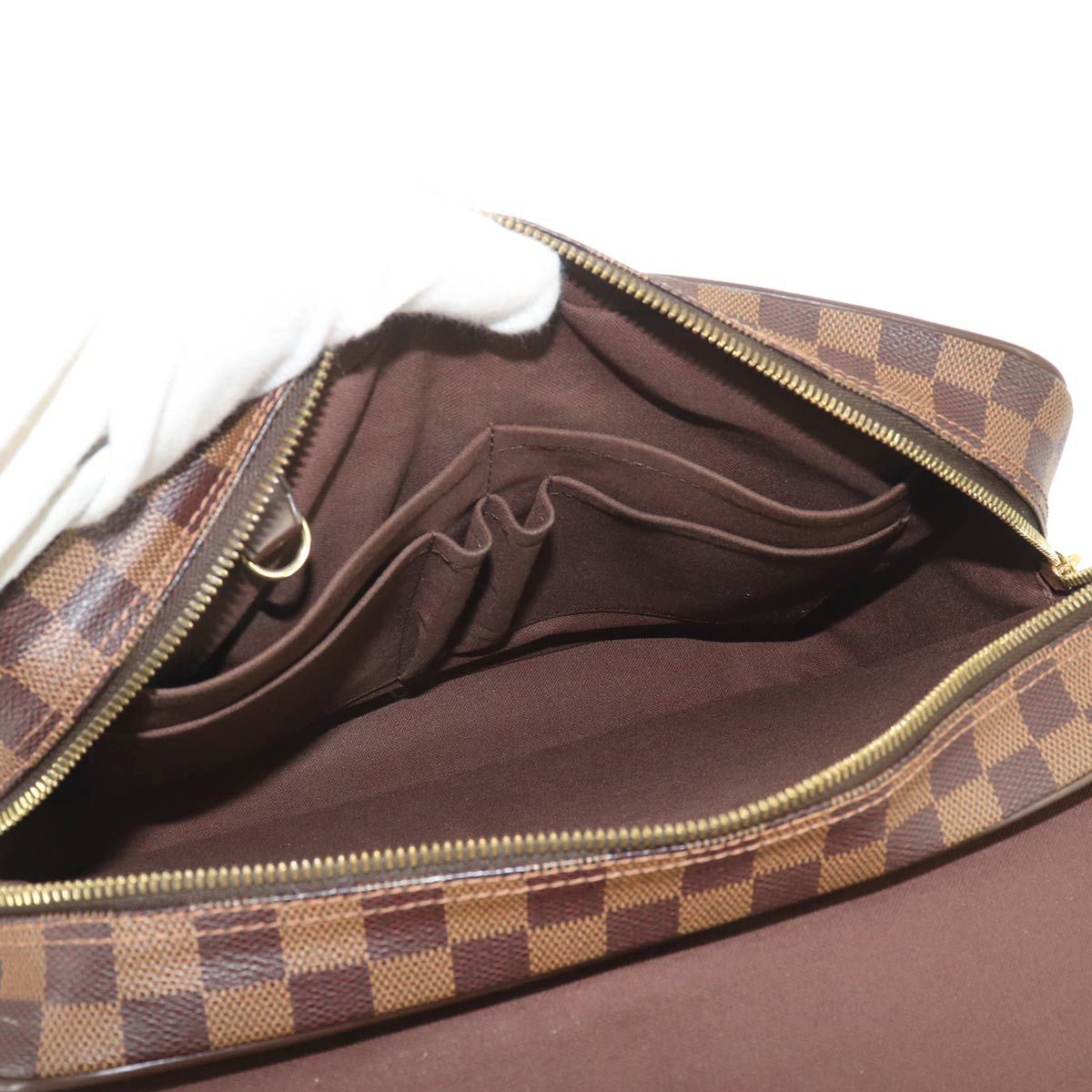 Louis Vuitton Damier Shelton MM Shoulder Bag Ebene Brown Gold — view 7