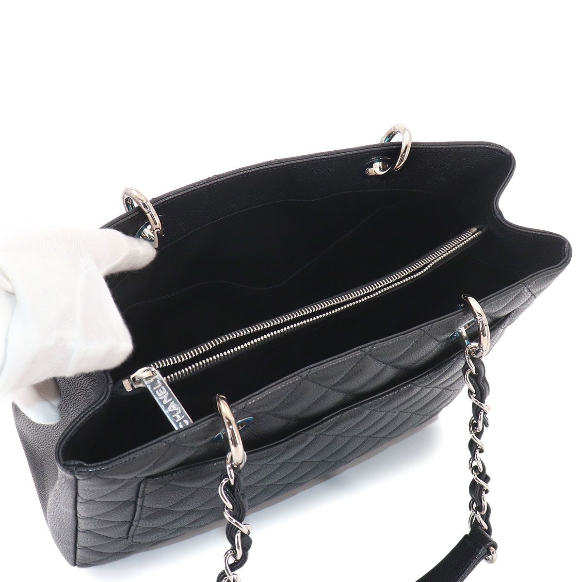 Chanel Quilted Grand Shopping Chain Tote GST Caviar Leather Black — view 7