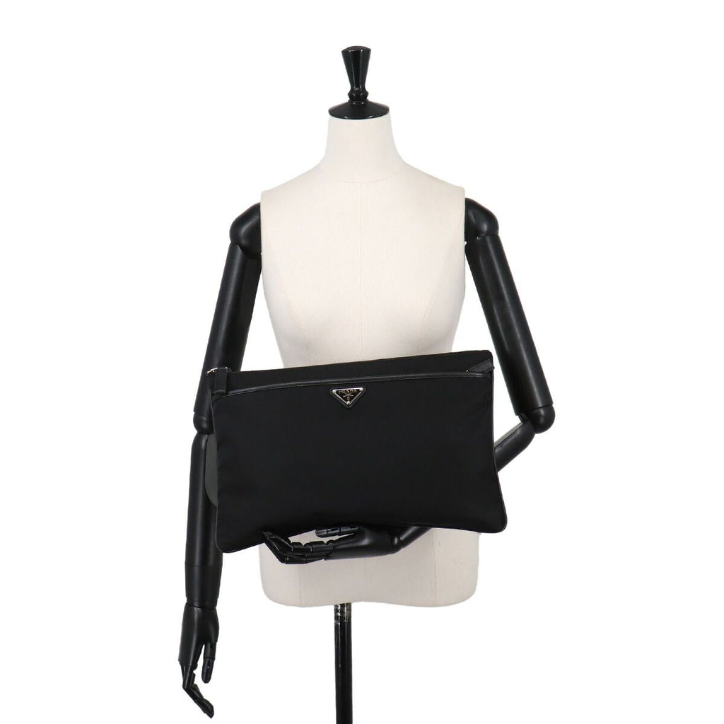 Prada Clutch Nylon Saffiano Leather Black — view 9