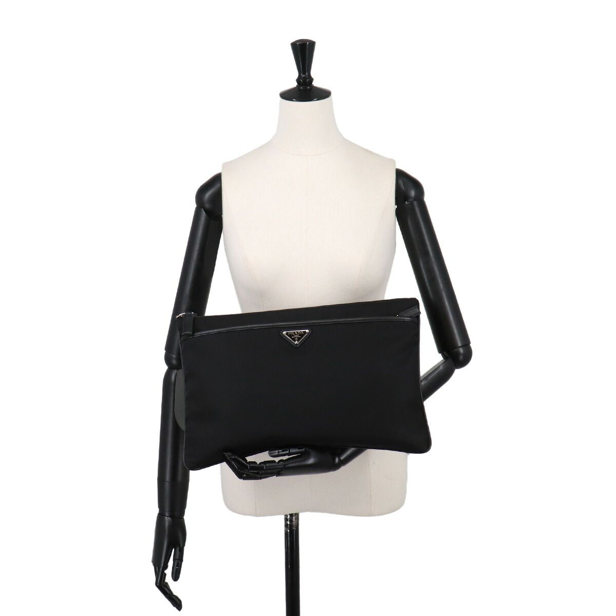 Prada Clutch Nylon Saffiano Leather Black — view 9