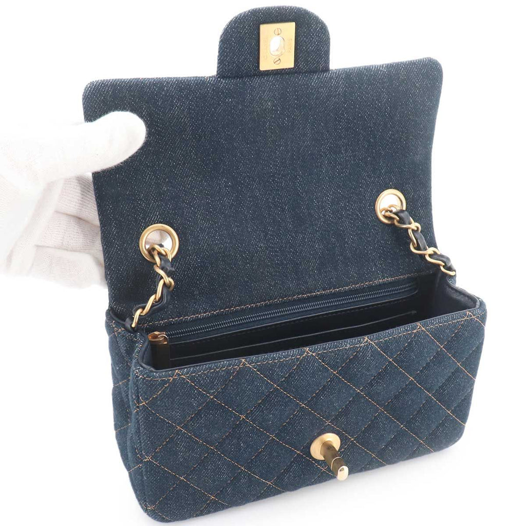Chanel Mini Quilted Classic Chain Shoulder Bag Denim Dark Blue Gold — view 6
