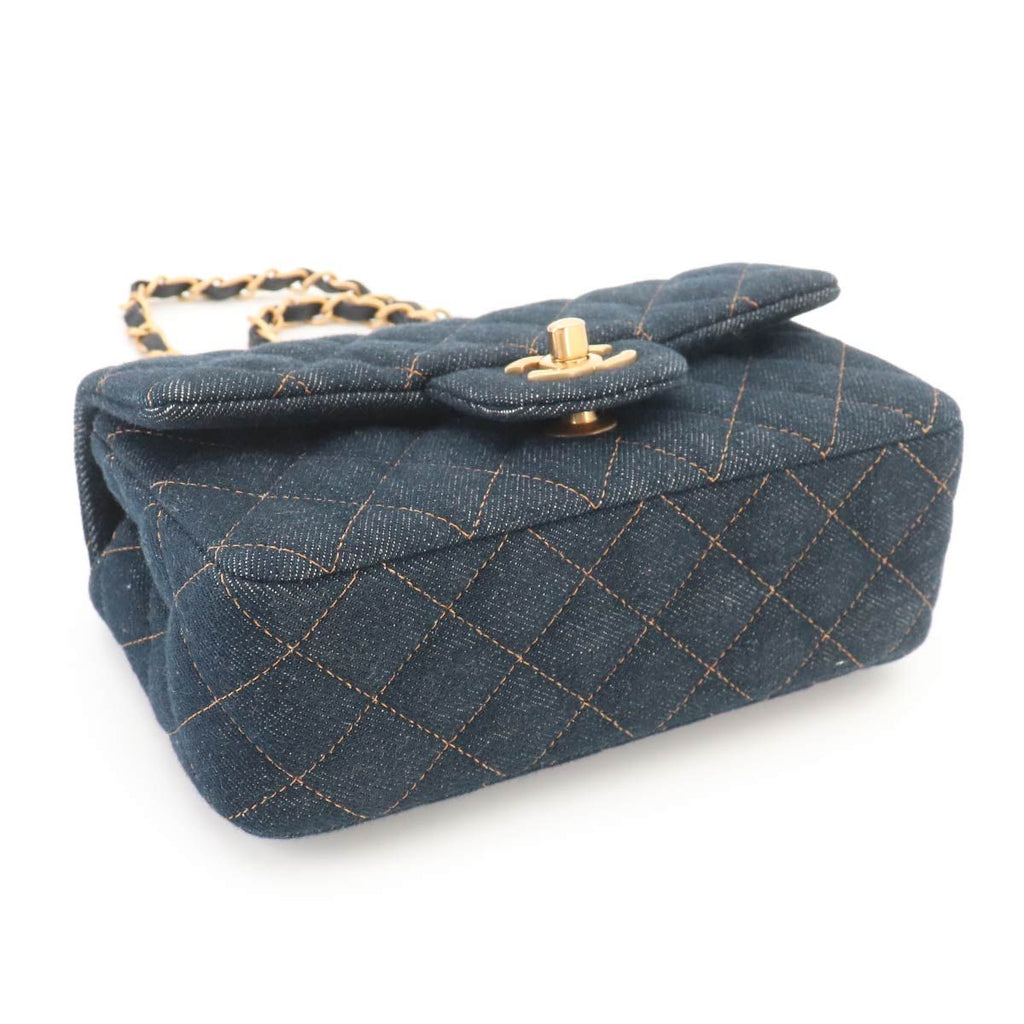 Chanel Mini Quilted Classic Chain Shoulder Bag Denim Dark Blue Gold — view 4