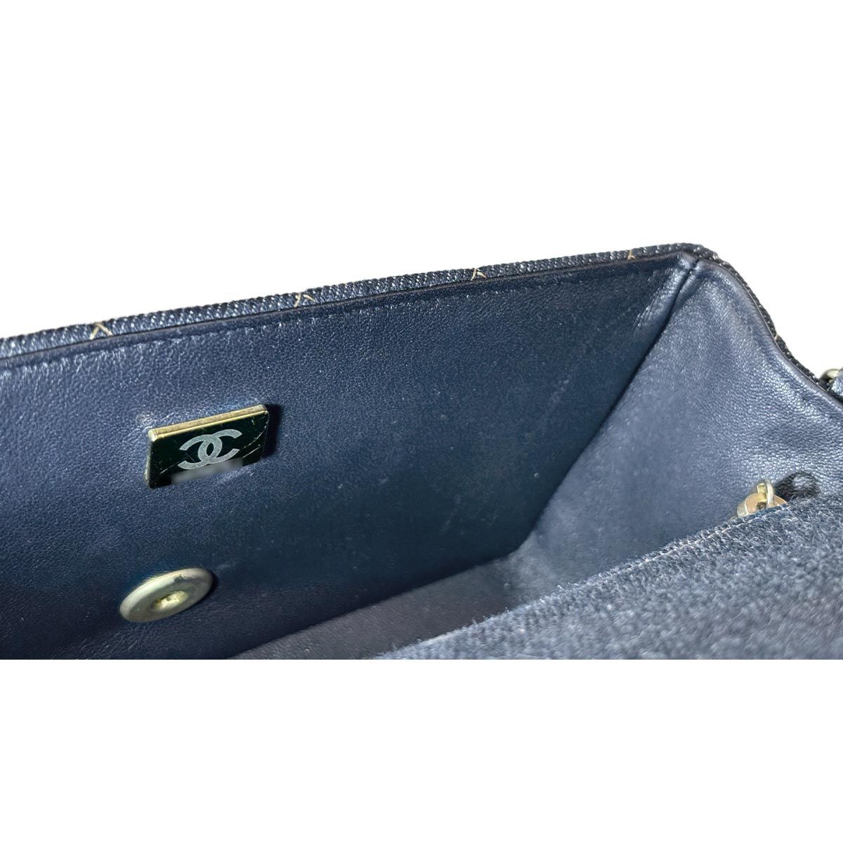 Chanel Mini Quilted Classic Chain Shoulder Bag Denim Dark Blue Gold — view 9