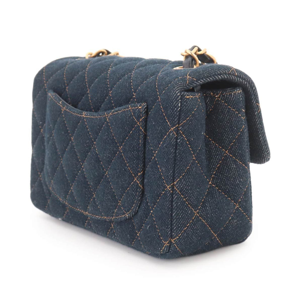 Chanel Mini Quilted Classic Chain Shoulder Bag Denim Dark Blue Gold — view 3