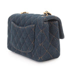 Chanel Mini Quilted Classic Chain Shoulder Bag Denim Dark Blue Gold — view 3