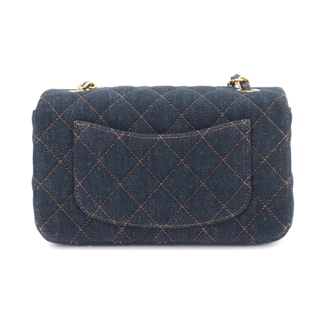 Chanel Mini Quilted Classic Chain Shoulder Bag Denim Dark Blue Gold — view 2