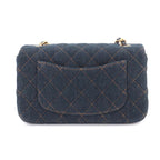 Chanel Mini Quilted Classic Chain Shoulder Bag Denim Dark Blue Gold — view 2