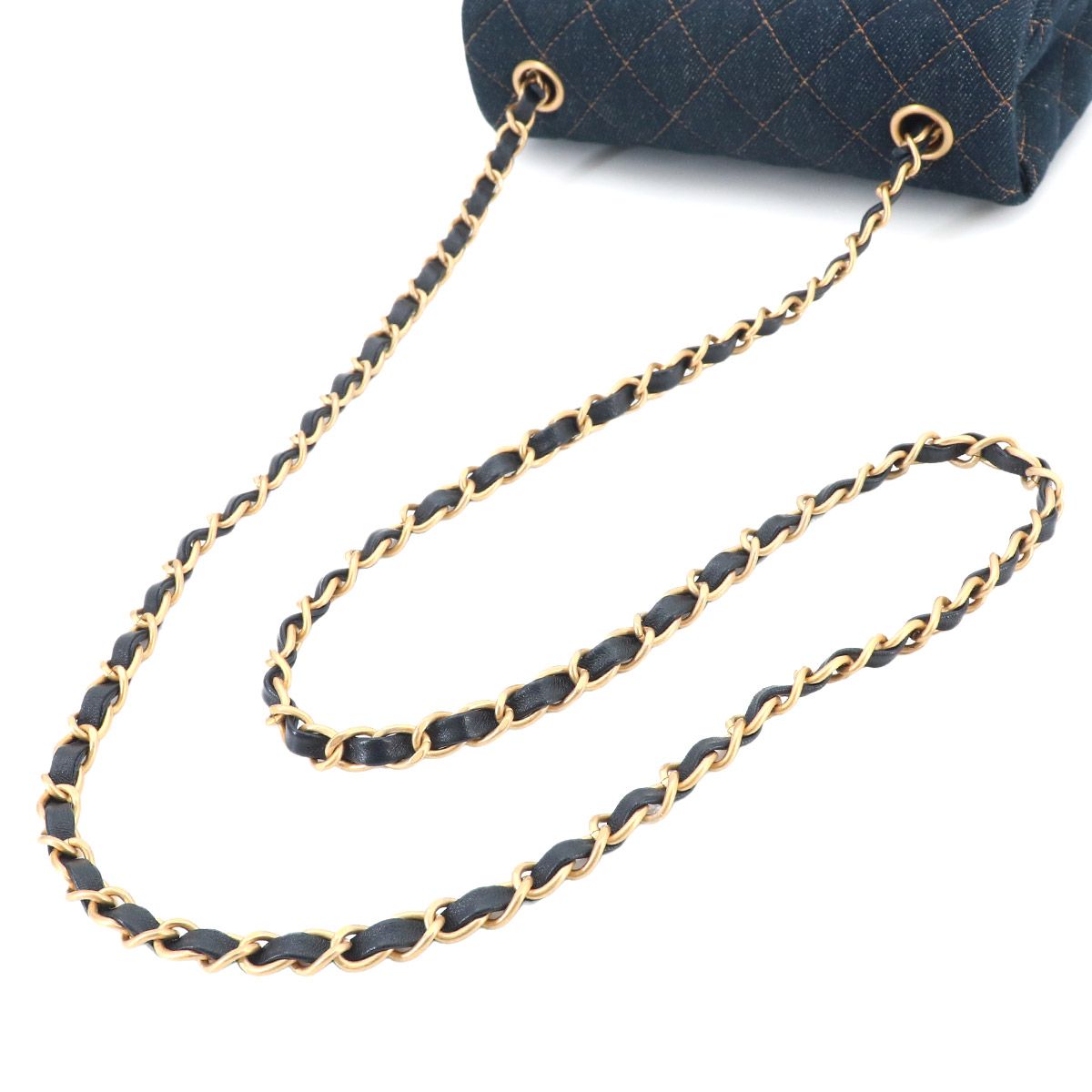 Chanel Mini Quilted Classic Chain Shoulder Bag Denim Dark Blue Gold — view 5