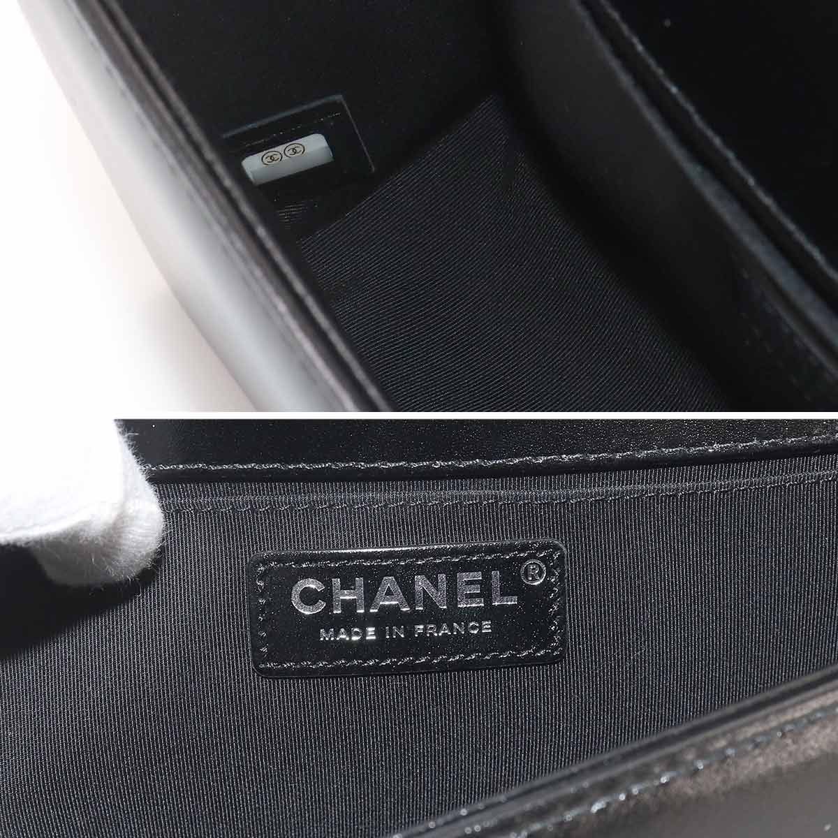 Chanel Boy Chain Shoulder Bag Calfskin Black Silver — view 9