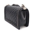 Chanel Boy Chain Shoulder Bag Calfskin Black Silver — view 4