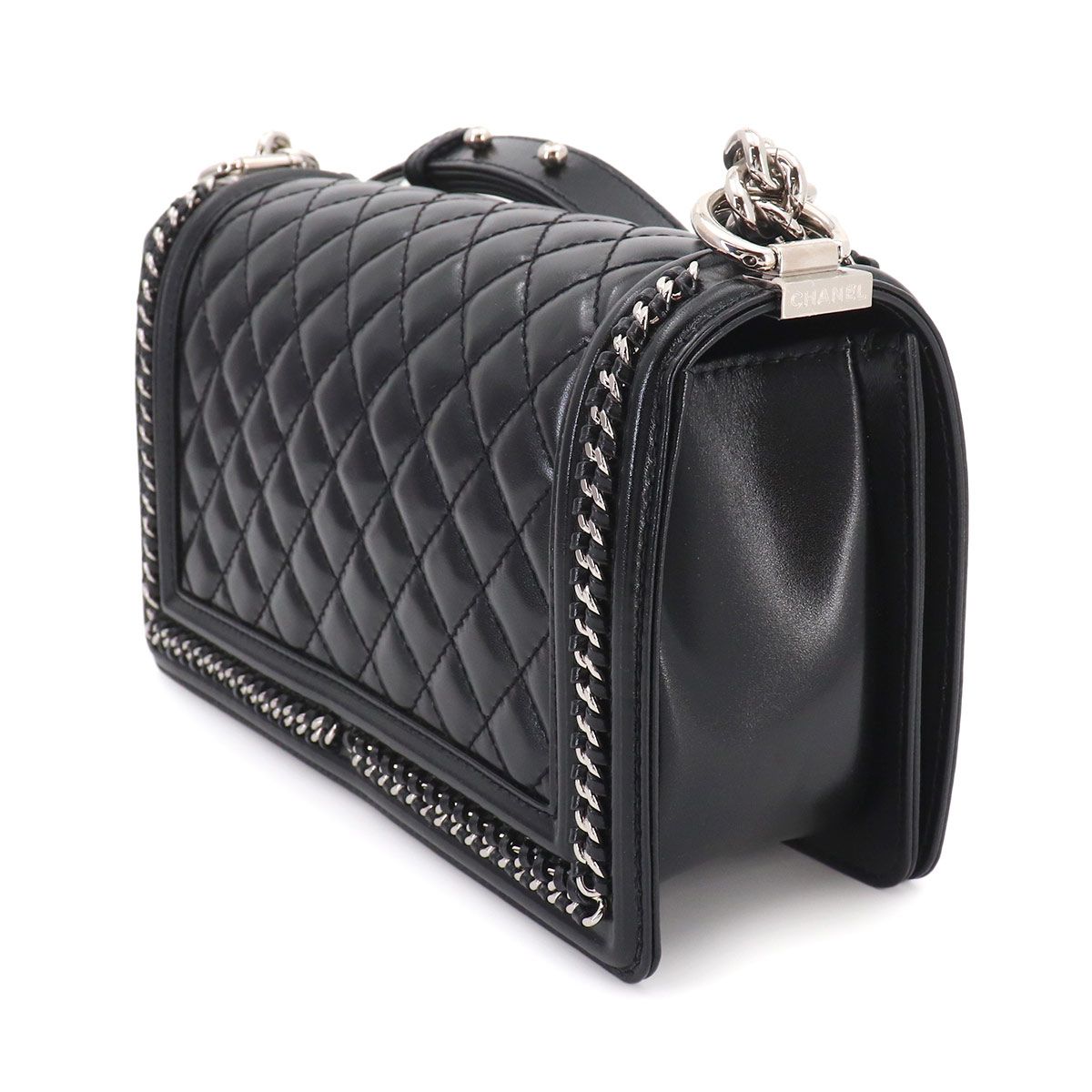 Chanel Boy Chain Shoulder Bag Calfskin Black Silver — view 4