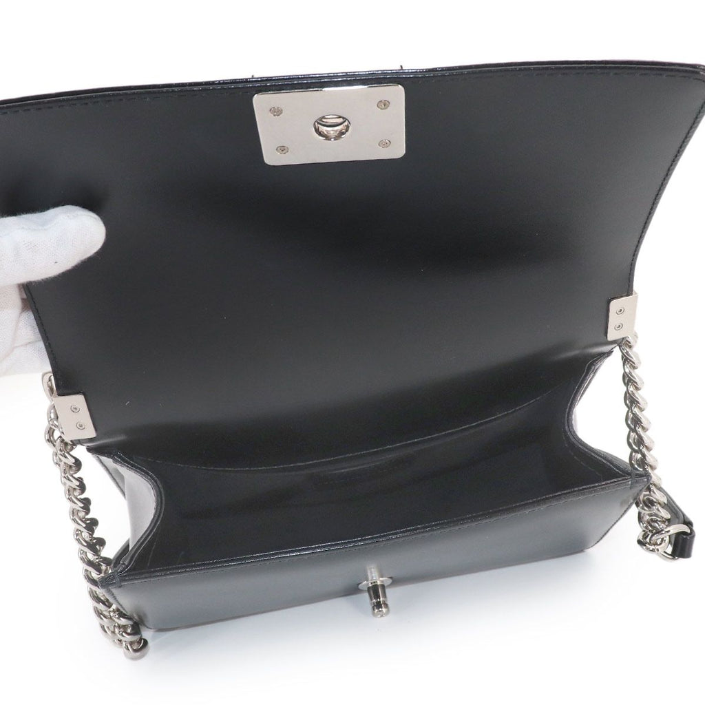 Chanel Boy Chain Shoulder Bag Calfskin Black Silver — view 7