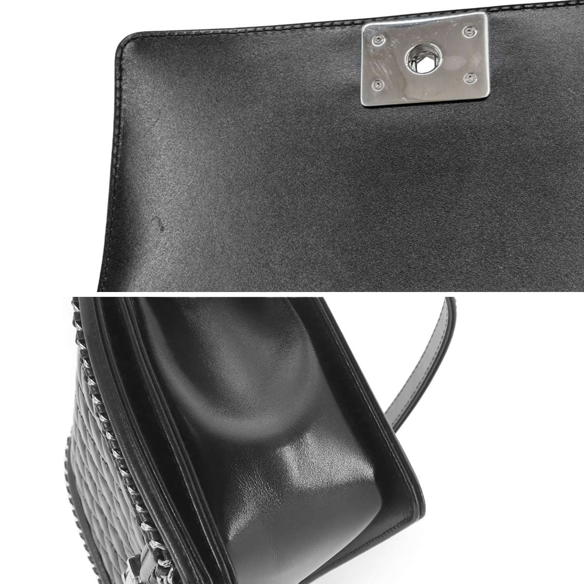 Chanel Boy Chain Shoulder Bag Calfskin Black Silver — view 8