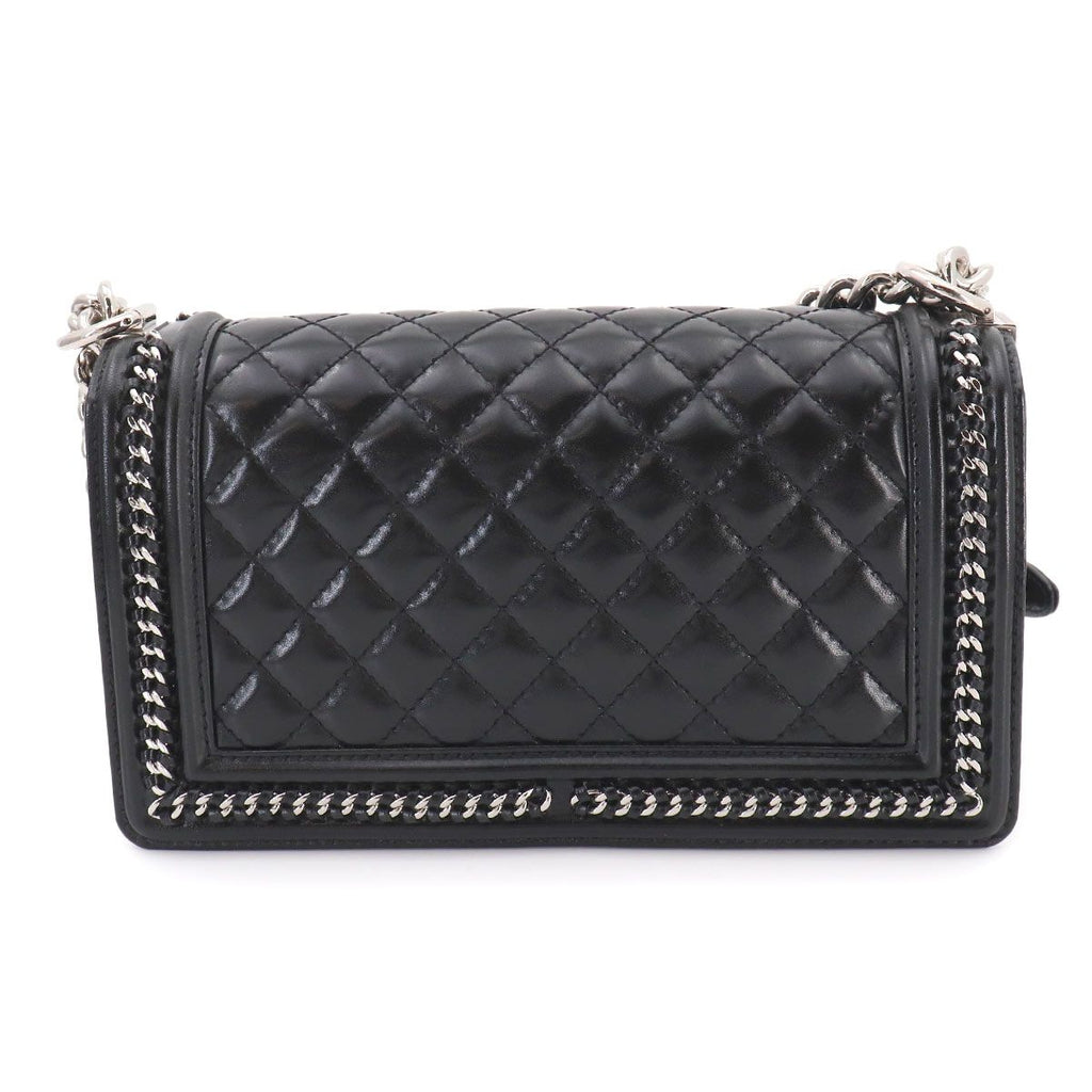 Chanel Boy Chain Shoulder Bag Calfskin Black Silver — view 3