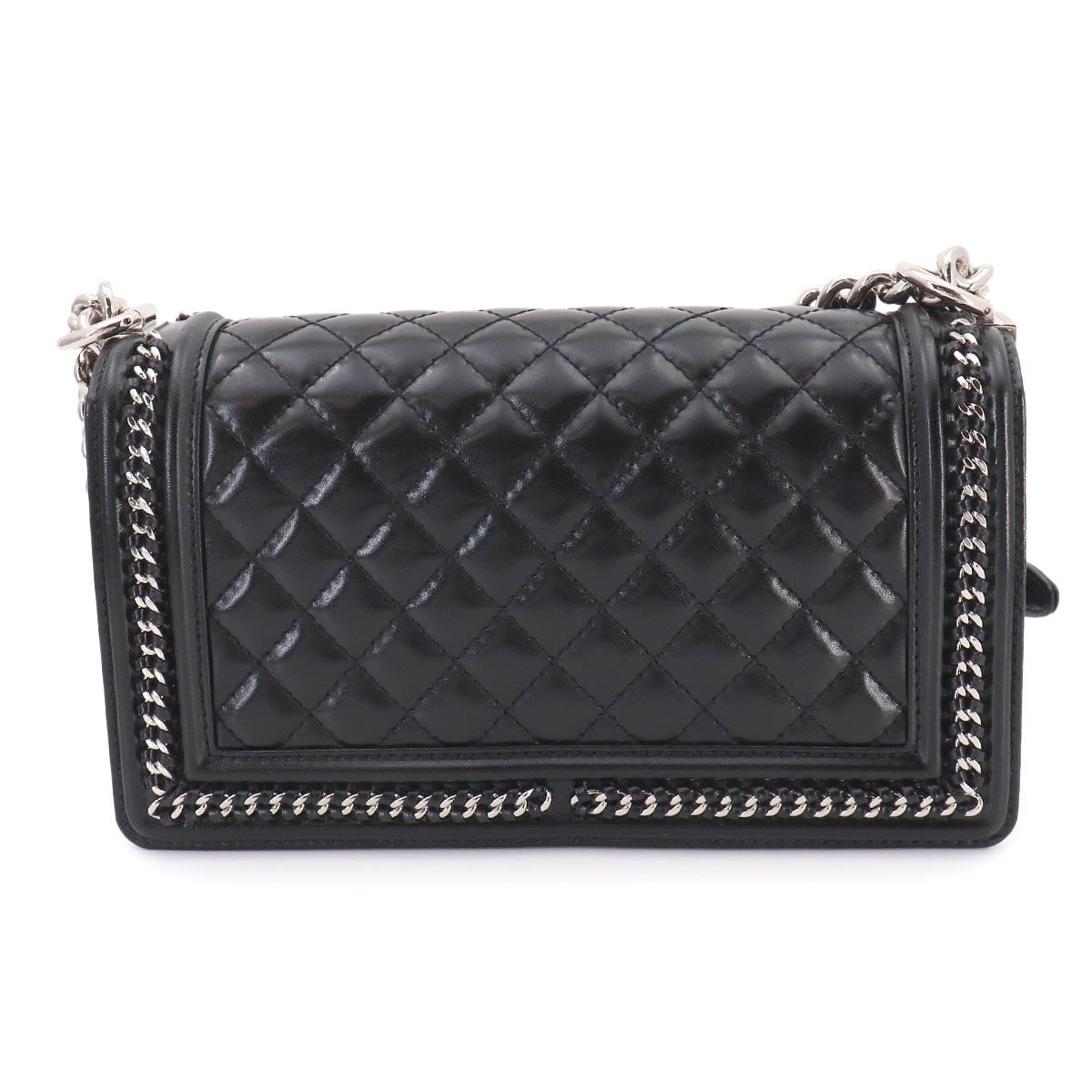 Chanel Boy Chain Shoulder Bag Calfskin Black Silver — view 3