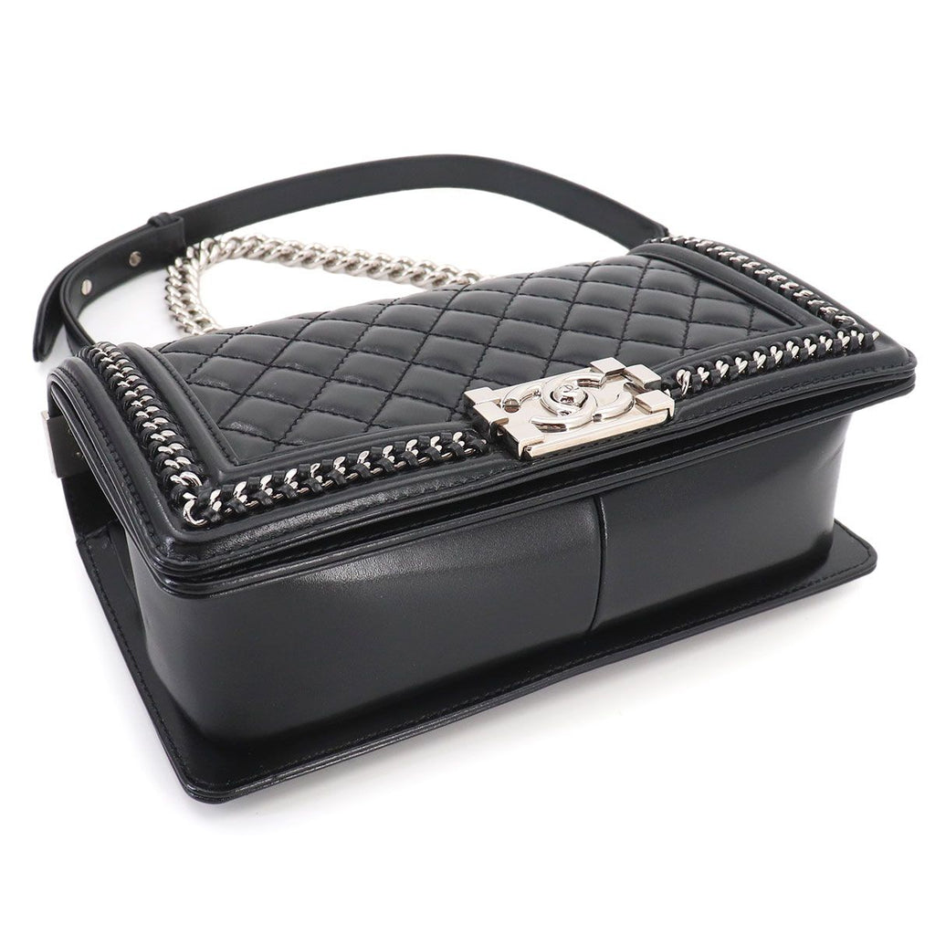Chanel Boy Chain Shoulder Bag Calfskin Black Silver — view 5