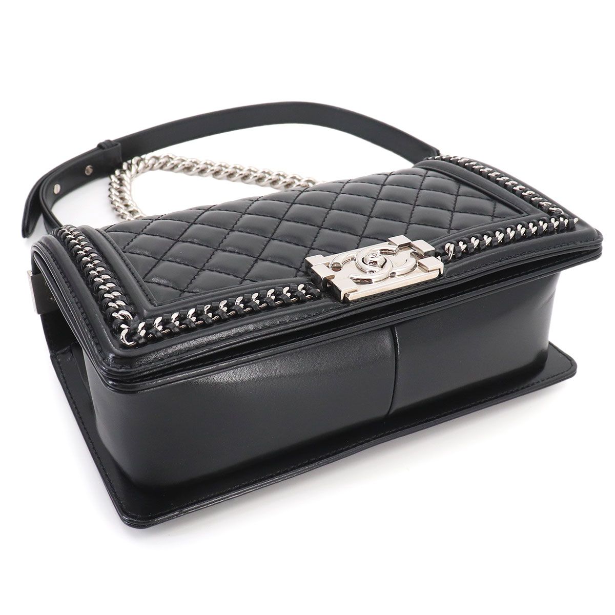 Chanel Boy Chain Shoulder Bag Calfskin Black Silver — view 5