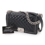 Chanel Boy Chain Shoulder Bag Calfskin Black Silver — view 2