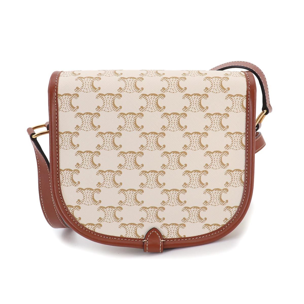 Celine Triomphe Folco Shoulder Bag Leather White Brown — view 3