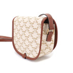 Celine Triomphe Folco Shoulder Bag Leather White Brown — view 4