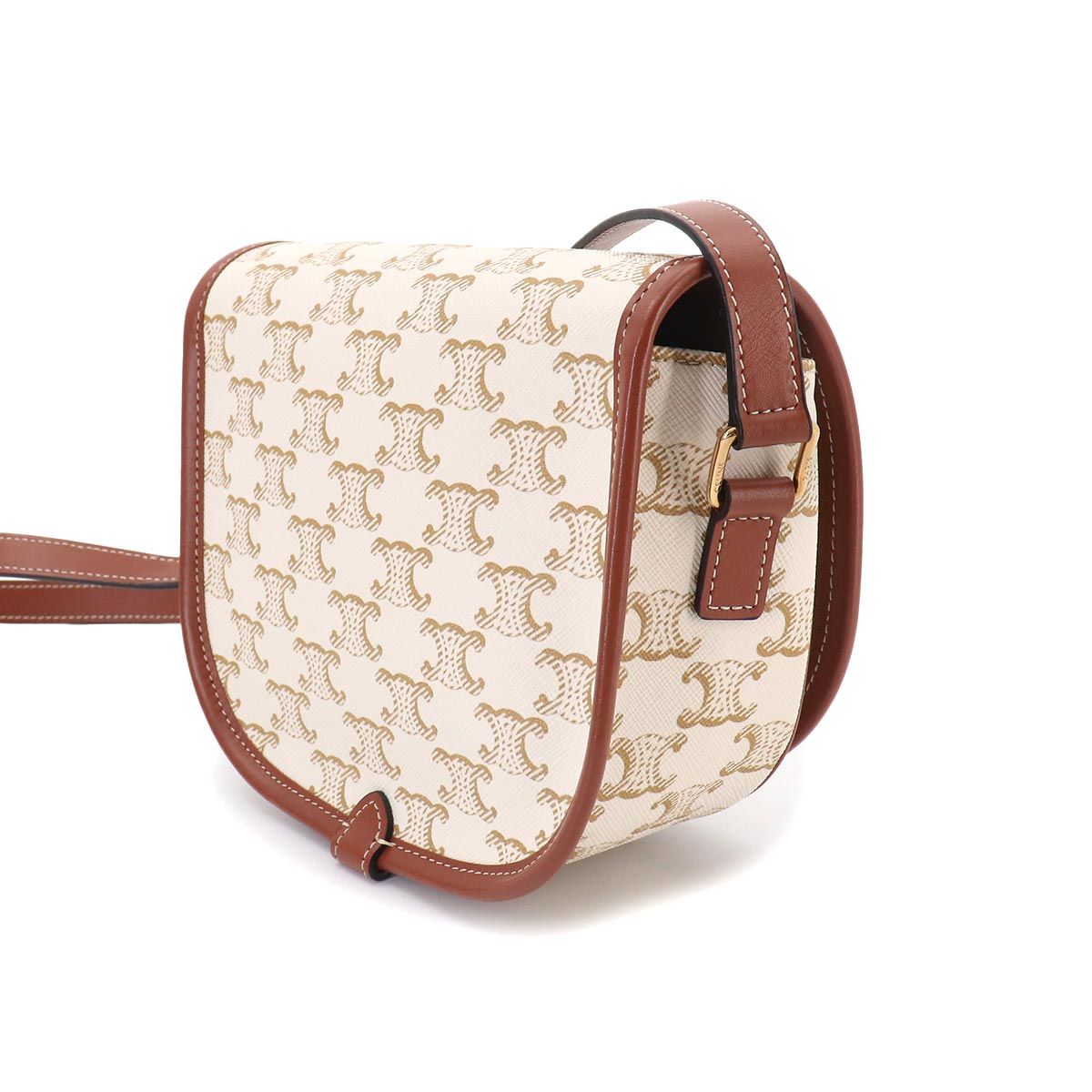 Celine Triomphe Folco Shoulder Bag Leather White Brown — view 4