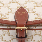 Celine Triomphe Folco Shoulder Bag Leather White Brown — view 9