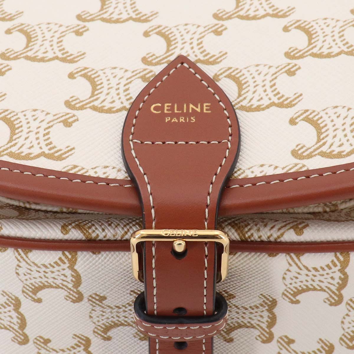 Celine Triomphe Folco Shoulder Bag Leather White Brown — view 9