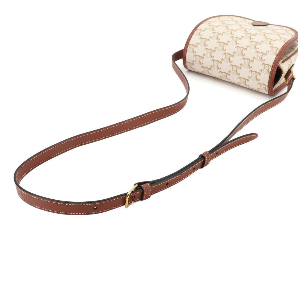 Celine Triomphe Folco Shoulder Bag Leather White Brown — view 6