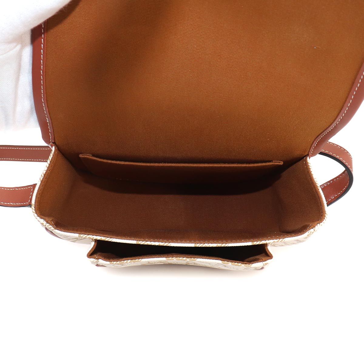 Celine Triomphe Folco Shoulder Bag Leather White Brown — view 7