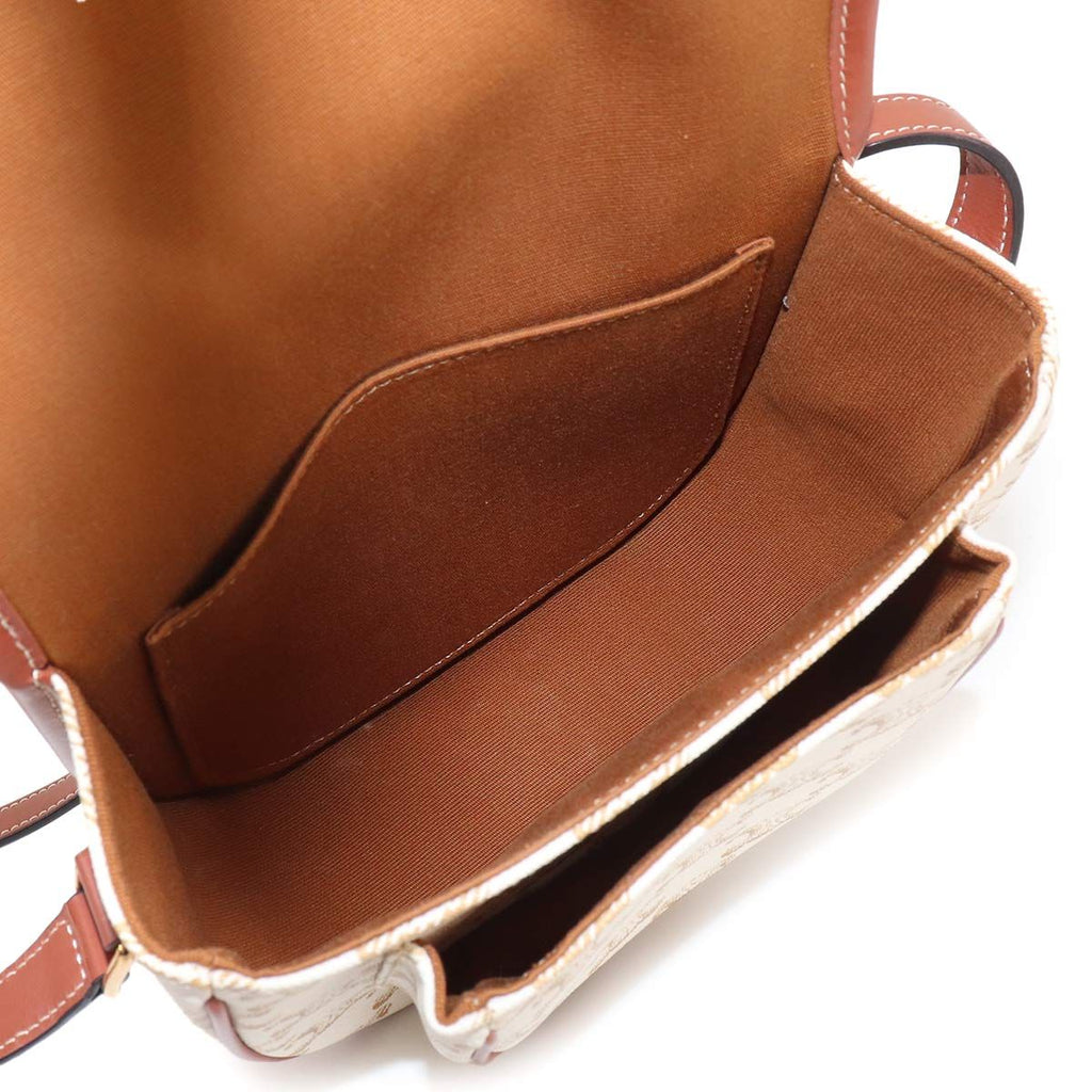 Celine Triomphe Folco Shoulder Bag Leather White Brown — view 8