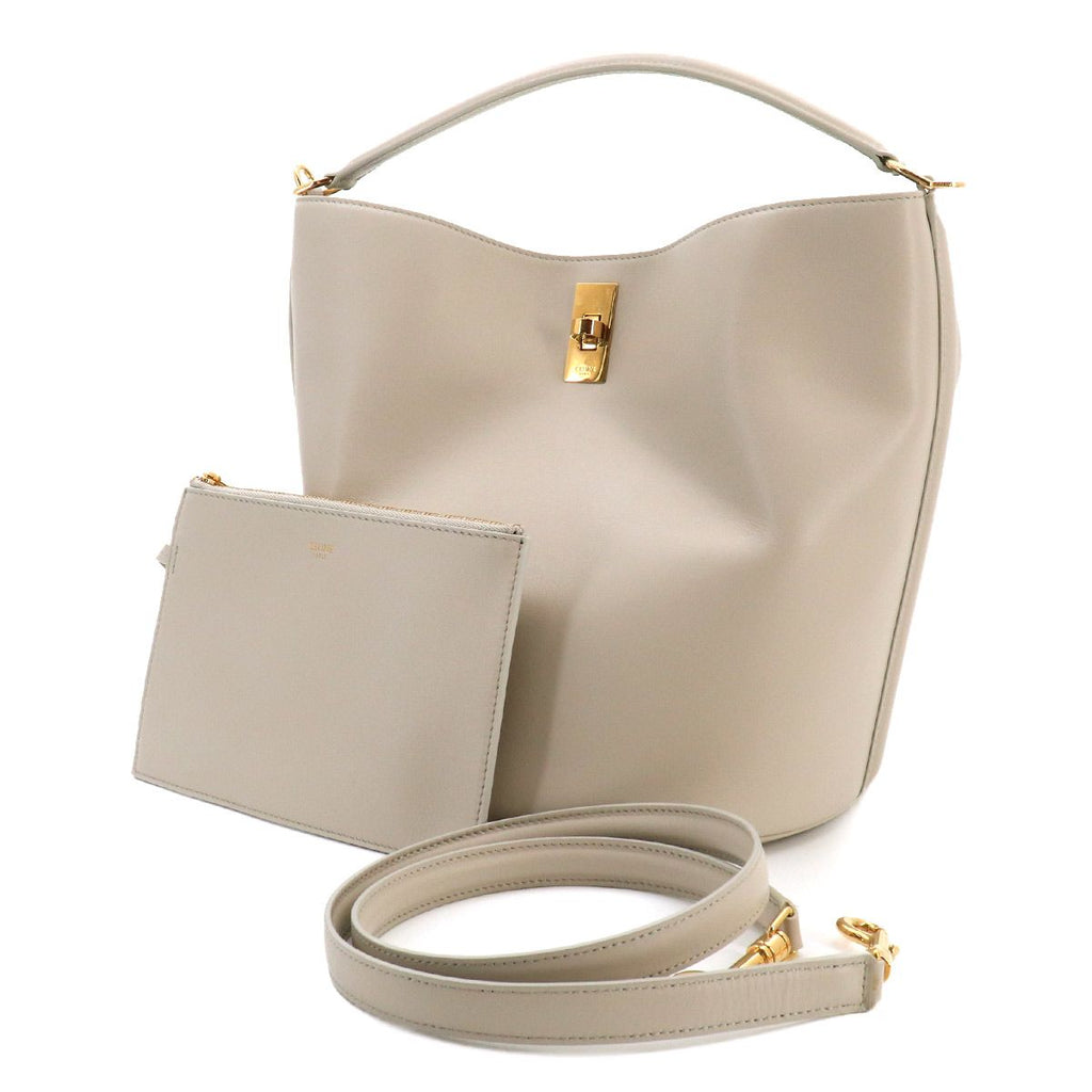 Celine Bucket 16 Saise 2-Way Bag Leather Light Gray Gold — view 2
