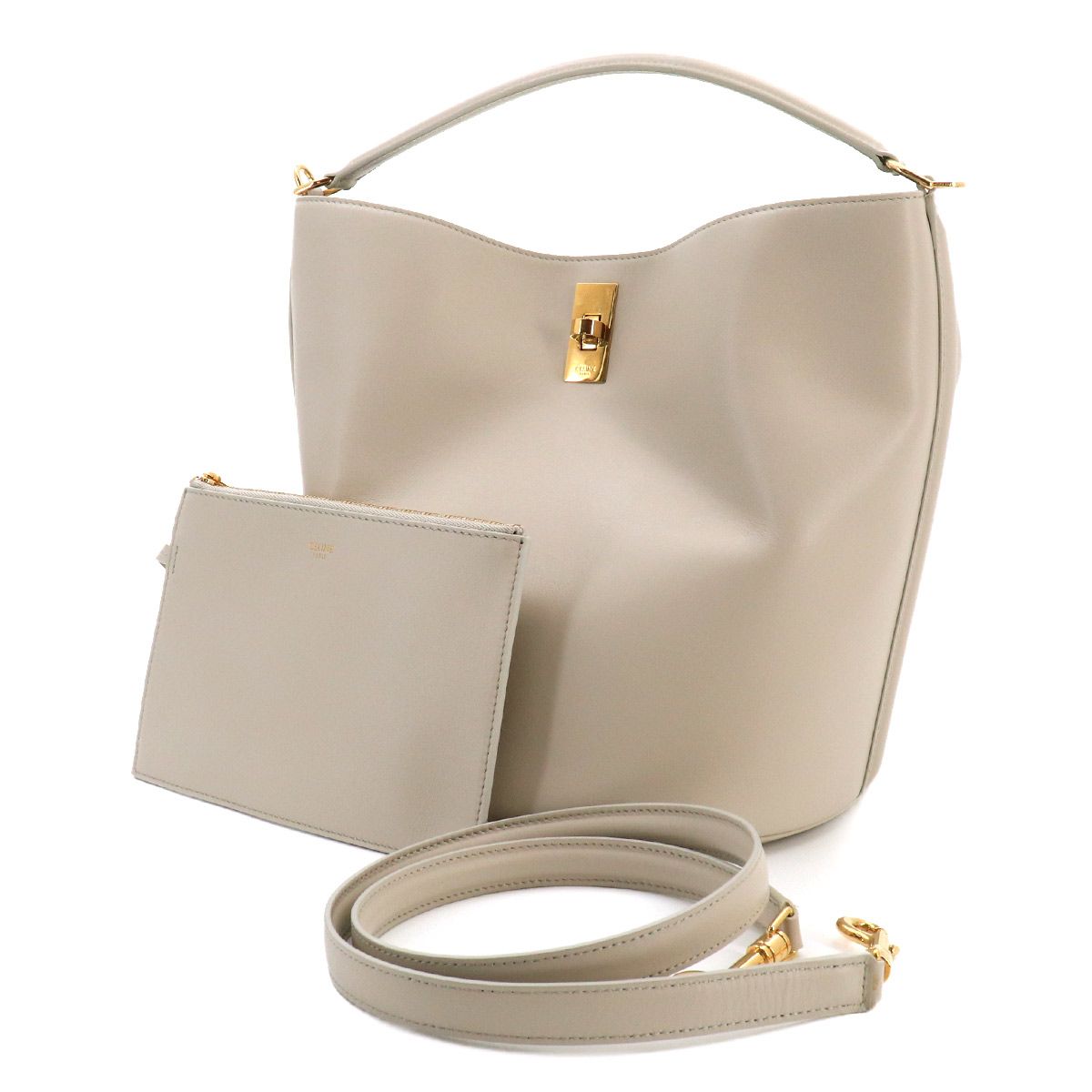 Celine Bucket 16 Saise 2-Way Bag Leather Light Gray Gold — view 2