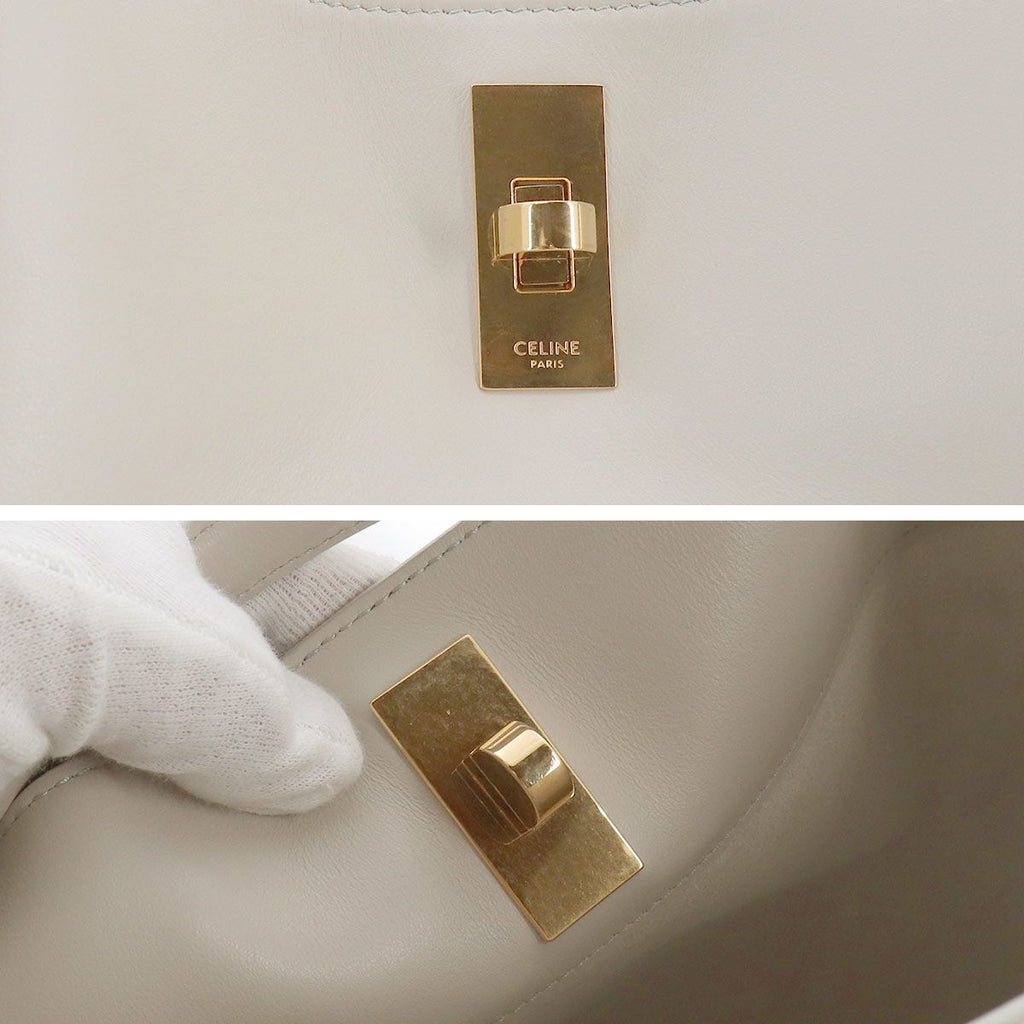 Celine Bucket 16 Saise 2-Way Bag Leather Light Gray Gold — view 8